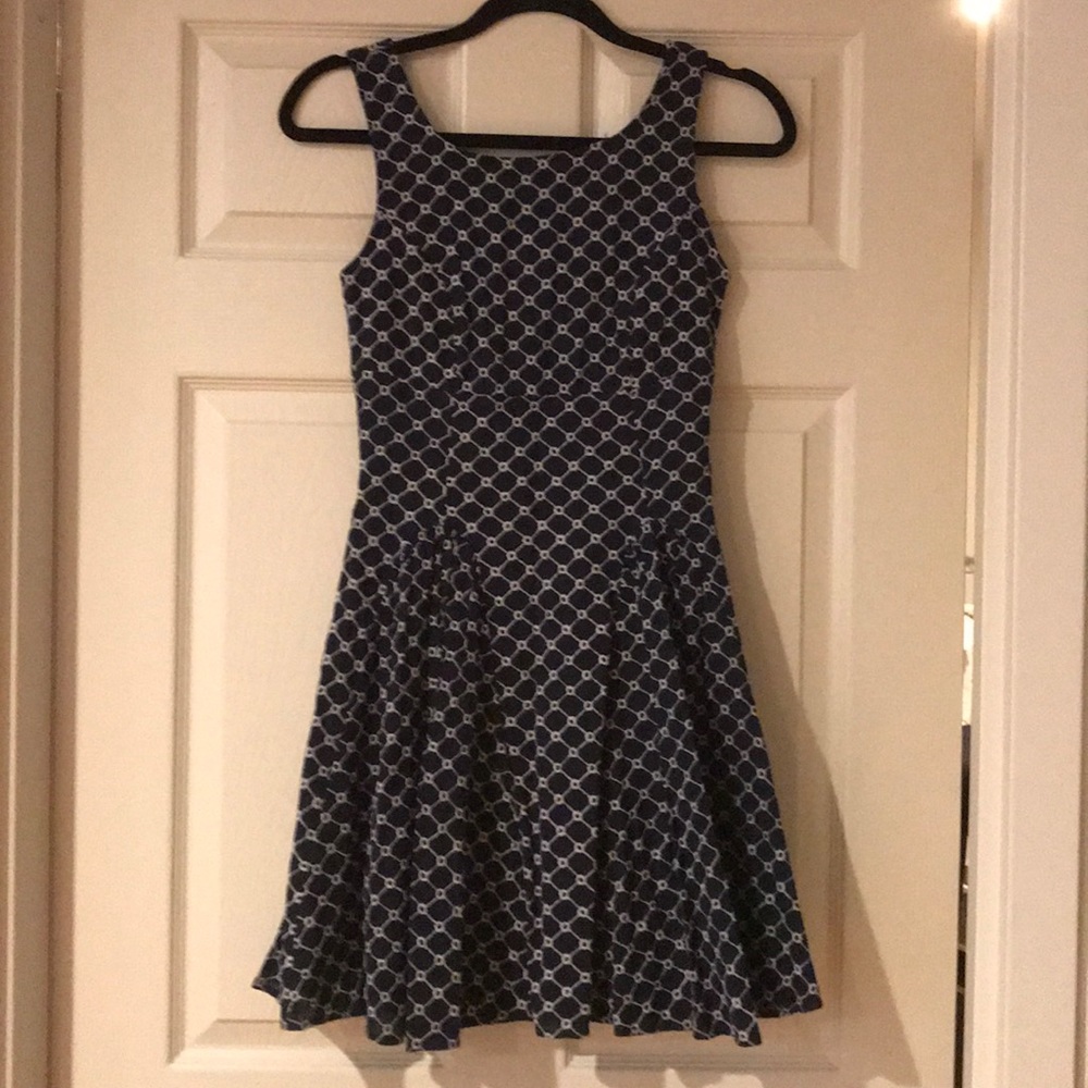 Navy and white A-line dress